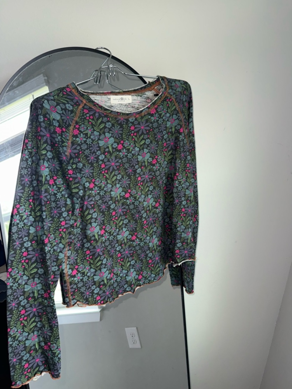 Natural Life Lily Cotton Long Sleeve Tee Shirt Dark Blue Garden large floral